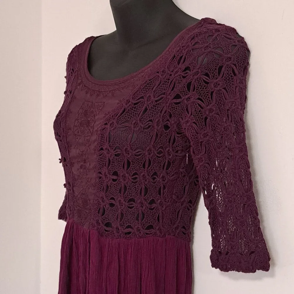 Free People Lonesome Dove Hi Lo Lace Dress in Plum Misses Size 0